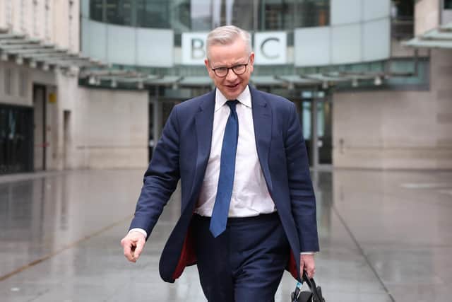 Michael Gove, Secretary of State for Levelling Up, Housing and Communities, leaves BBC Broadcasting House after his appearance on Sunday with Laura Kuenssberg. Picture: Hollie Adams/Getty Images