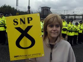 Nicola Sturgeon, in her younger days, attends an anti-nuclear protest at Faslane nuclear submarine base on the Clyde (Picture: Andrew Milligan/PA)