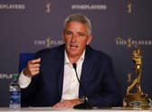 PGA Tour commissioner Jay Monahan speaks to the media during last year's The Players Championship at TPC Sawgrass in Ponte Vedra Beach, Florida. Picture: Gregory Shamus/Getty Images.