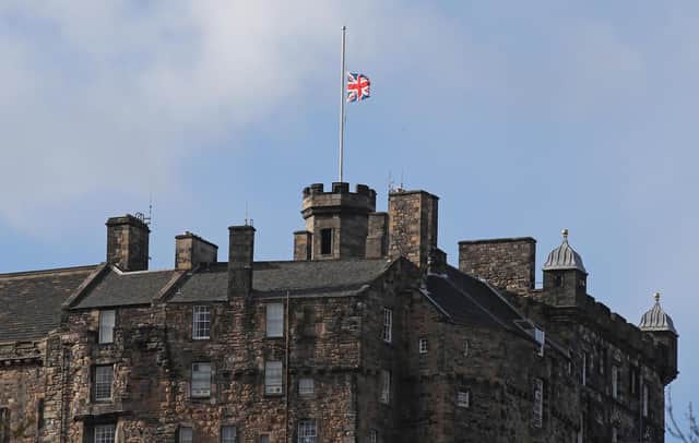 The Union flag flies at half mast over Edinburgh Castle after the announcement of the death of the Duke of Edinburgh.