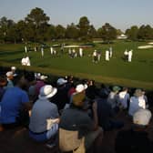 The Press Building at Augusta National sits at the far end of the driving range. Picture: Jared C. Tilton/Getty Images.