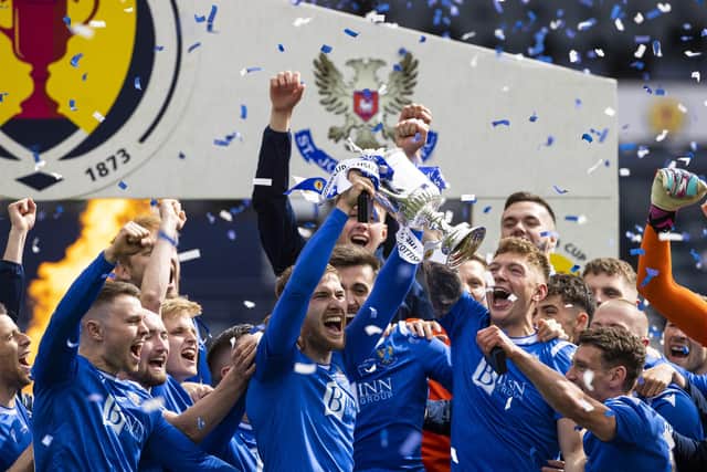 St Johnstone’s players celebrate a  Scottish Cup success that landed them a double that will elevate them for all ages. (Photo by Alan Harvey / SNS Group)