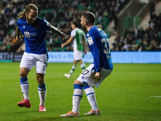 St Johnstone's Stevie May celebrates with Nicky Clark. (Photo by Mark Scates / SNS Group)