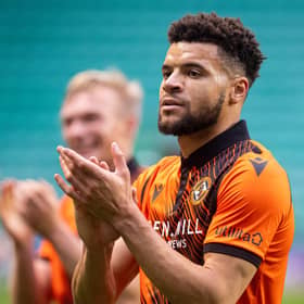 Max Biamou made his Dundee United debut against Hibs.