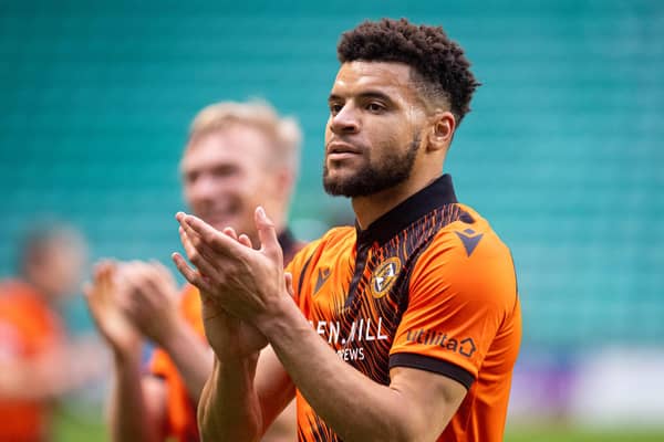 Max Biamou made his Dundee United debut against Hibs.