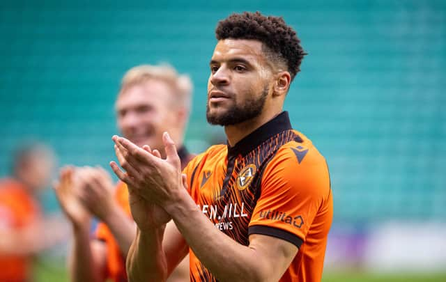 Max Biamou made his Dundee United debut against Hibs.