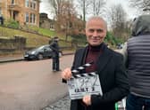 Mark Bonnar on the set of the second series of Guilt in Glasgow.