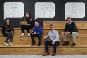 School pupils from Winchburgh Academy with headteacher Jonny Mitchell and ITZA CEO Anthony Bouchier. Picture by Stewart Attwood