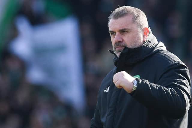 Celtic manager Ange Postecoglou shows his satisfaction at full time of the 3-1 win at Livngston that ensured he has a 70% record for his first 50 games at the club helm. (Photo by Craig Foy / SNS Group)