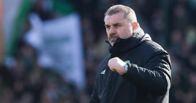 Celtic manager Ange Postecoglou shows his satisfaction at full time of the 3-1 win at Livngston that ensured he has a 70% record for his first 50 games at the club helm. (Photo by Craig Foy / SNS Group)