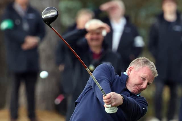 Dougie MacIntyre tees off at the tenth at Carnoustie in the opening round of the Alfred Dunhill Links Championship. Picture: Kevin McGlynn