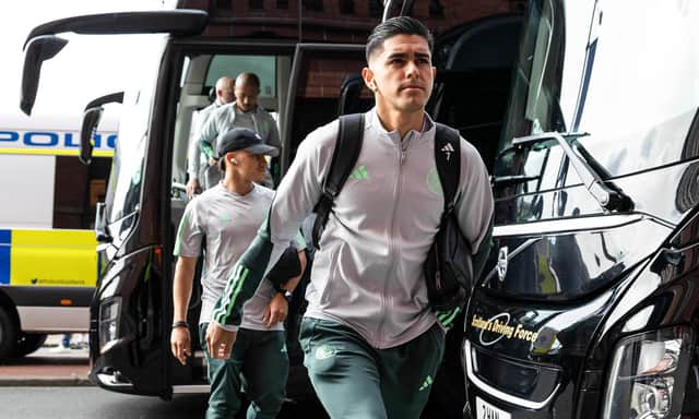 Celtic's new signing Luis Palma arrives at Ibrox to face Rangers but has been named on the bench. (Photo by Craig Foy / SNS Group)