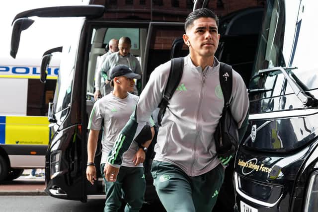 Celtic's new signing Luis Palma arrives at Ibrox to face Rangers but has been named on the bench. (Photo by Craig Foy / SNS Group)