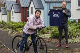 Sir Chris Hoy visits Social Bite's first village in Granton, Edinburgh, with the charity's founder Josh Littlejohn, to launch the Break the Cycle campaign.