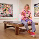 Grayson Perry with his exhibition at the Royal Scottish Academy PIC: Nick Mailer