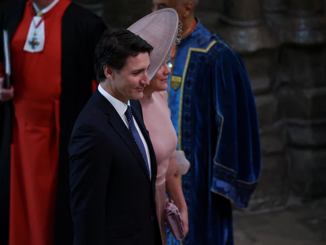 Canada prime minister Justin Trudeau and Sophie Trudeau arriving ahead of the coronation of King Charles III and Queen Camilla at Westminster Abbey