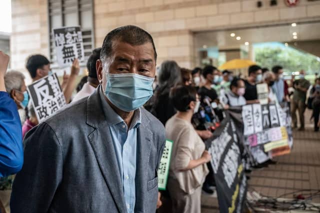 Jimmy Lai, pictured here outside the West Kowloon Law Courts in 2020.