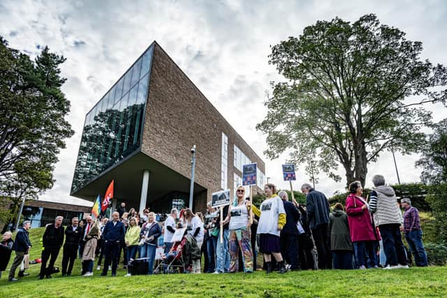 Forth Valley College staff and students protesting against the threatened closure of its Alloa campus. Picture: John Devlin