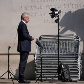 Secretary of State for levelling up, housing and communities Michael Gove speaks to the media outside BBC Broadcasting House in London. Picture: Lucy North/PA Wire
