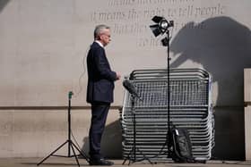 Secretary of State for levelling up, housing and communities Michael Gove speaks to the media outside BBC Broadcasting House in London. Picture: Lucy North/PA Wire