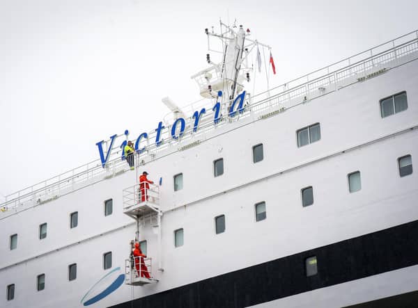 The MS Victoria ferry berthed in the Port of Leith, Edinburgh, which is providing temporary accommodation to Ukrainian refugees invited to Scotland.