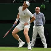 Andy Murray screams in pain during his match against Stefanos Tsitsipas but recovered to take a 2 sets to 1 lead. (Photo by GLYN KIRK/AFP via Getty Images)