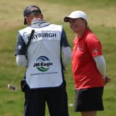 Gemma Dryburgh chats to her caddie during the third round of the JM Eagle LA Championship presented by Plastpro at Wilshire Country Club. Picture: Harry How/Getty Images.
