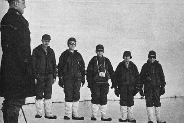 "Viaje a Antartida 1968" -- Bernasconi can be seen second from the right in this photograph taken on the 1968 Antarctica expedition.