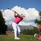 Matt Fitzpatrick of England plays his tee shot on the 18th hole during Day Three of the Omega European Masters at Crans-sur-Sierre Golf Club on September 02, 2023 in Crans-Montana, Switzerland. (Photo by Stuart Franklin/Getty Images)