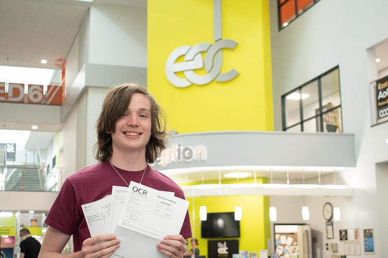 East Durham Sixth Form College Callum Watson with his A-level results.