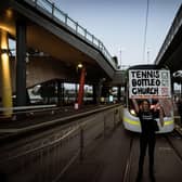 Anti-lockdown protesters demonstrate outside of Melbourne Park during the Australian Open. Picture: Darrian Traynor/Getty Images