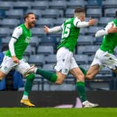 Hibs' trio Martin Boyle, Kevin Nisbet and Christian Doidge were in devastating form once again as the Leith side moved into the Scottish Cup final. Photo by Ross Parker / SNS Group