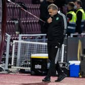 Celtic manager Ange Postecoglou cuts a frustrated figure during the 2-1 defeat away to Hearts in the club's cinch Premiership opener that left him winless in his first three competitive games as has befallen no man to take charge of the club since 1946. (Photo by Craig Williamson / SNS Group)