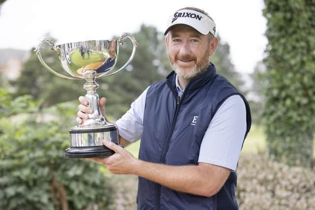 Graham Fox shows off the trophy after winning the Loch Lomond Whiskies Scottish PGA Championship at Deer Park Golf & Country Club in Livingston. Picture: Steve Welsh/Getty Images.