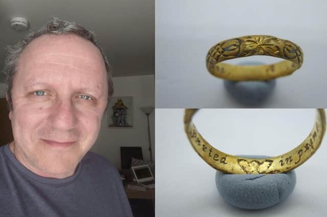 Metal detectorist Robin Potter from Argyll and Bute found the 400-year-old ring in a farmer's field in Helensburgh.