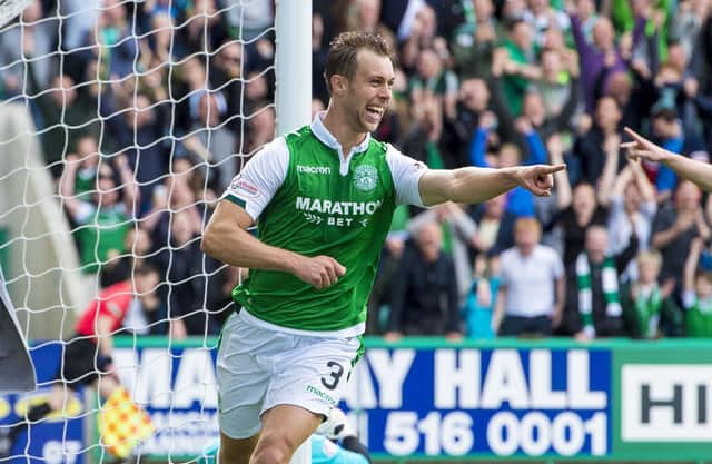 Steven Whittaker scoring on his first game back at Hibs under the ultra-demanding Neil Lennon in 2017.