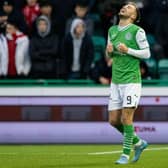 Hibs' Dylan Vente celebrates scoring to make it 1-0 against Aberdeen.