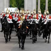 LONDON, ENGLAND - SEPTEMBER 19: Gentlemen at Arms ahead of the State Funeral of Queen Elizabeth II at Wellington Arch on September 19, 2022 in London, England. Elizabeth Alexandra Mary Windsor was born in Bruton Street, Mayfair, London on 21 April 1926. She married Prince Philip in 1947 and ascended the throne of the United Kingdom and Commonwealth on 6 February 1952 after the death of her Father, King George VI. Queen Elizabeth II died at Balmoral Castle in Scotland on September 8, 2022, and is succeeded by her eldest son, King Charles III.  (Photo by David Ramos/Getty Images)