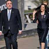 Alba Party Leader and former First Minister Alex Salmond and former SNP MP Tasmina Ahmed-Sheikh, who jointly runs the production company behind Mr Salmond's RT programme, which he cancelled after the Russian invasion of Ukraine.