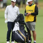 Bob MacIntyre and caddie Mike Thomson during the third round of the 2022 PGA Championship at Southern Hills Country Club in Tulsa, Oklahoma. Picture: Richard Heathcote/Getty Images.