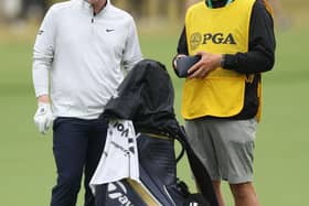 Bob MacIntyre and caddie Mike Thomson during the third round of the 2022 PGA Championship at Southern Hills Country Club in Tulsa, Oklahoma. Picture: Richard Heathcote/Getty Images.