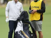 Bob MacIntyre and caddie Mike Thomson during the third round of the 2022 PGA Championship at Southern Hills Country Club in Tulsa, Oklahoma. Picture: Richard Heathcote/Getty Images.