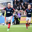 Falkirk's Callumn Morrison celebrates one of his four goals in the 4-1 win over Edinburgh City. Pic: Michael Gillen
