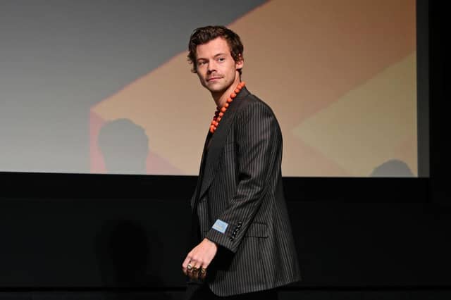 Harry Styles speaks onstage at the "My Policeman" Press Conference during the 2022 Toronto International Film Festival at TIFF Bell Lightbox on September 11, 2022 in Toronto, Ontario. (Photo by Matt Winkelmeyer/Getty Images)