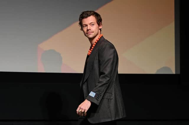 Harry Styles speaks onstage at the "My Policeman" Press Conference during the 2022 Toronto International Film Festival at TIFF Bell Lightbox on September 11, 2022 in Toronto, Ontario. (Photo by Matt Winkelmeyer/Getty Images)