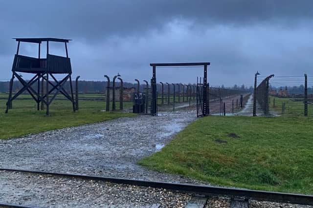 Auschwitz – Birkenau II camp, rows of destroyed and damaged blocks.