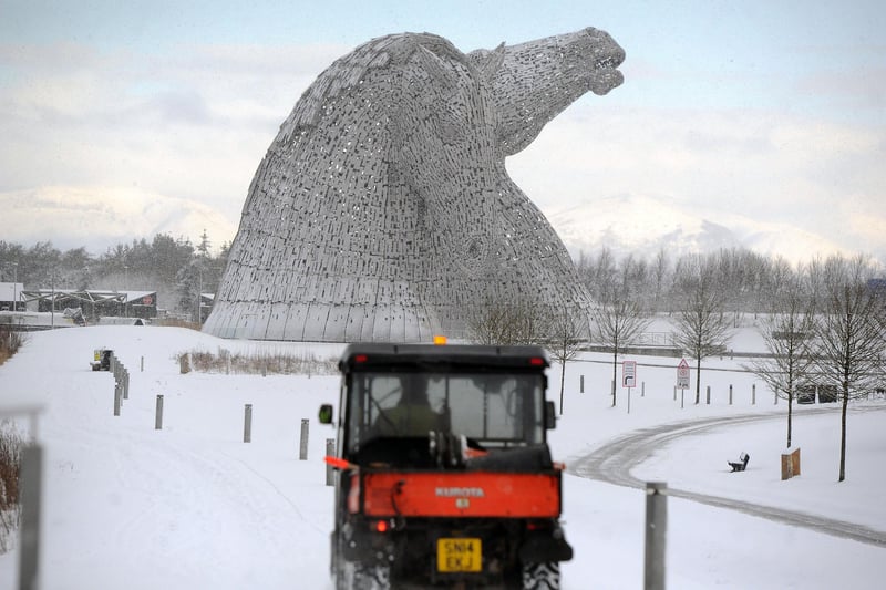 Clearing snow at the Kelpies.  Picture Michael Gillen
