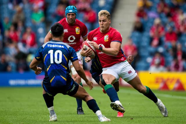 Duhan van der Merwe (right) in action for Lions during an International Match between the British & Irish Lions and Japan at BT Murrayfield, on June 26, 2021, in Edinburgh, Scotland. (Photo by Ross Parker / SNS Group)