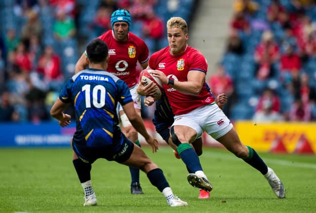 Duhan van der Merwe (right) in action for Lions during an International Match between the British & Irish Lions and Japan at BT Murrayfield, on June 26, 2021, in Edinburgh, Scotland. (Photo by Ross Parker / SNS Group)