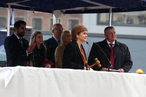 Nicola Sturgeon at a launch ceremony for the MV Glen Sannox in 2017 (Picture: Andrew Milligan/PA)